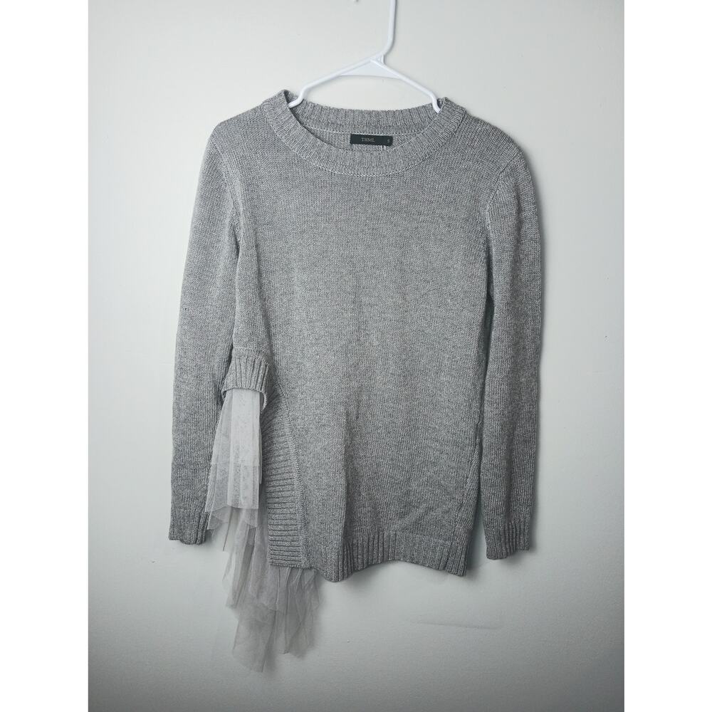 THML Gray Knit‎ Ruffle Sweater Women Size Small Rabbit Hair